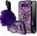 Samsung S10 Plus Fur Ball Case with Bling Ring Stand,Aulzaju Galaxy S10 Plus Luxury Shiny Marble Style Shockproof Hybrid Hard Fashion Case for Girls Women(samsung galaxy S10 Plus, Purple)