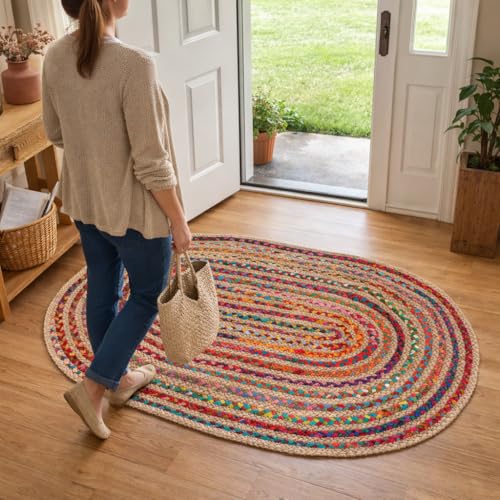 Tapete Ovalado Multicolor de Algodón Trenzado 3'x5' miniatura 3