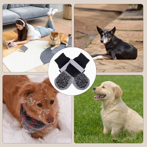 4 Stück Hundesocken Anti Rutsch, Antirutschsocken Hund, Hunde Socken Antirutsch, Hundesocken Leckschutz, Leckschutz Pfotenschutz Hund, Verstellbarem Klettverschluss, für Innen- und Außeneinsatz(XL)