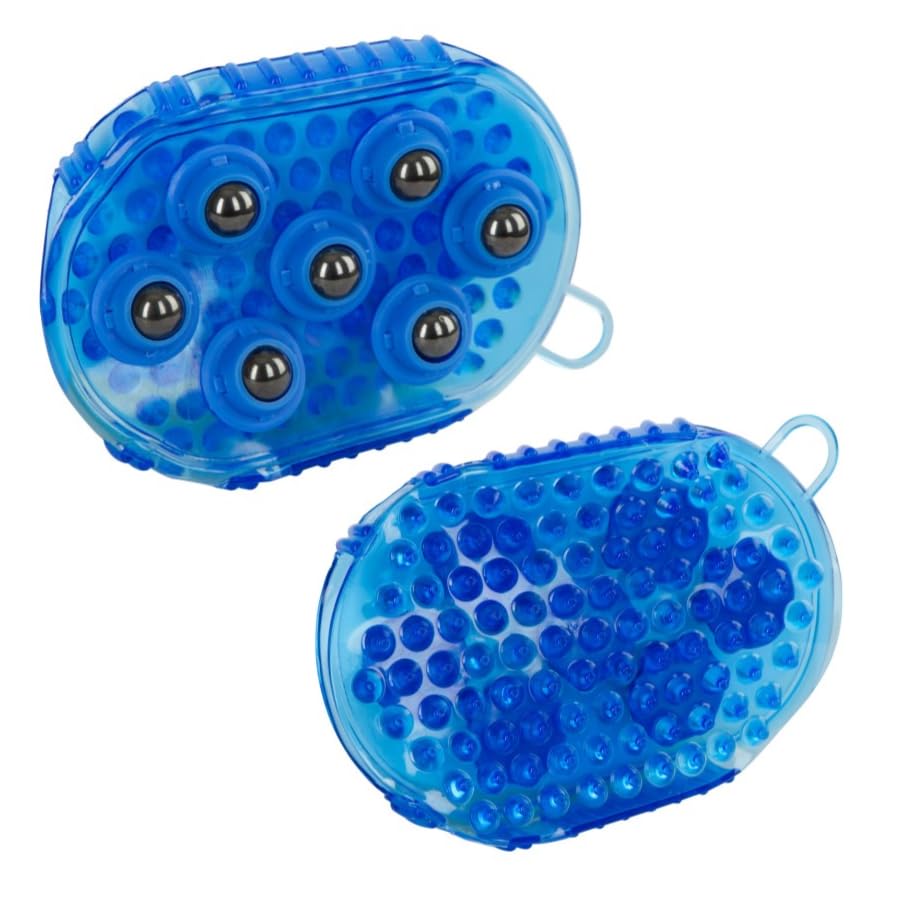 Horse & Pony Grooming Mitt, Dual Sided Massage & Curry Comb Glove, Horse Hair Brush Cleaning and Massager (Blue)
