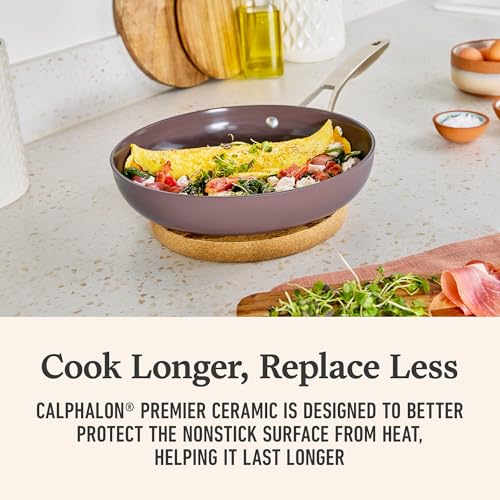 Image of Calphalon Premier Ceramic Nonstick 10 inch Frying Pan, Durable Ceramic Pan for Searing, Sauteing, Long Lasting PFAS-Free Cookware, Dishwasher Safe, Oven Safe, Fond