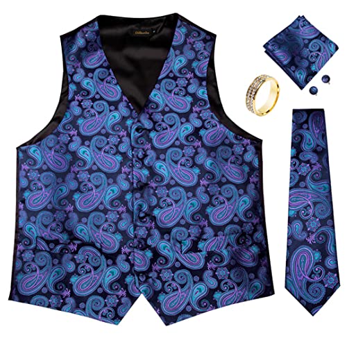 Pulcykp Men's Suit Vest Silk Waistcoat Sleeveless Formal Business Jacket Dress Vests
