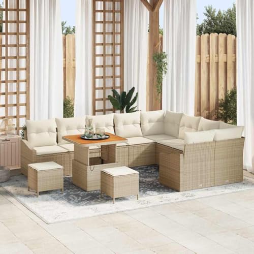 INLIFE Ensemble de canapé de Jardin 12 pcs Beige Poly rotin-3362691