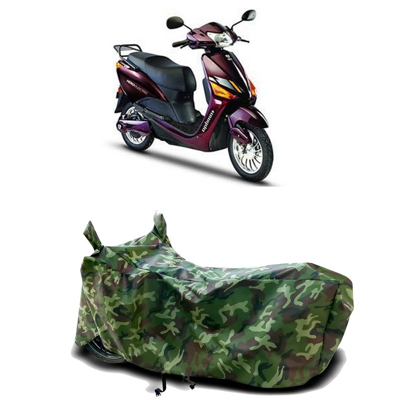 Image of DUFFEL-100% Heat Protection Two Wheeler Bike /Scooty Body Cover for Hero Electric Optima Plus BS6 Water Resistance /UV-Rays /Birds Dropping /Scratchproof /Dust Proof /Waterproof[Green Jungle Print]