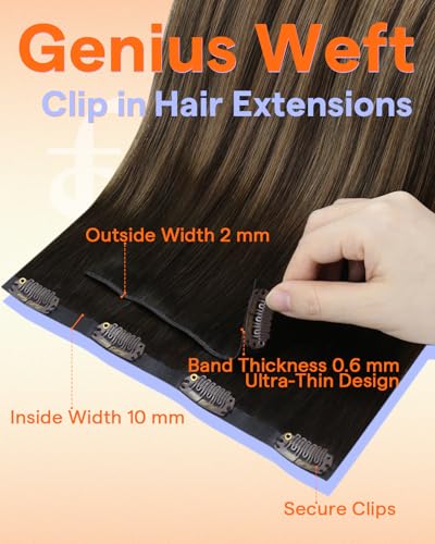 Image of Full Shine Genius Weft Clip in Hair Extensions, Dark Brown to Light Brown