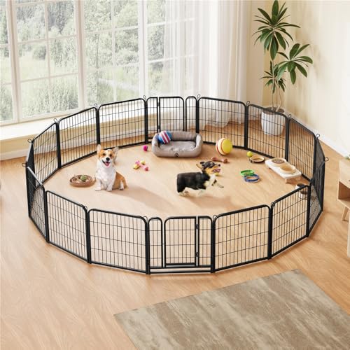 Yaheetech 16-teilig Hundelaufstall 63cm hoch, Hundezaun mit 2 Türen, Welpenlaufstall für Garten, Automatische Verriegelung, Flexibel und faltbar, Für Hund Katze Welpe Kaninchen Meerschweinchen