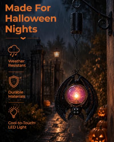 TEYIGARDEN Glass Halloween Lanterns, Hanging Bat Lights, Halloween Decor - image 6