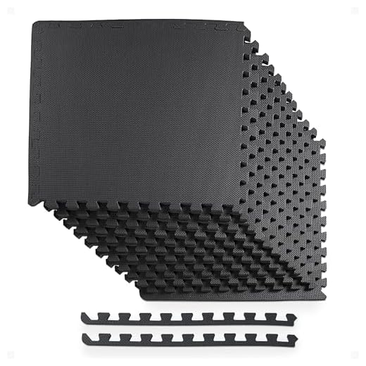 BalanceFrom Puzzle Exercise Mat with EVA Foam Interlocking Tiles, 1/2" Thick, 48 Square Feet, Black