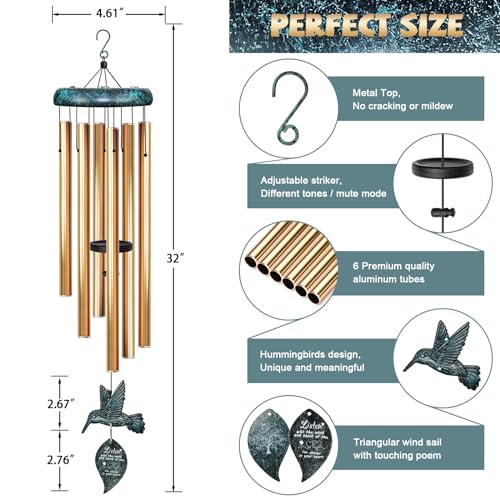 Image of Sympathy Wind Chimes for Outside Deep Tone, Memorial for Loss of Loved One Prime, Bereavement Condolence Remembrance Funeral Gifts for Grieving Friends Loss of Mother Father
