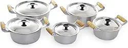 Jogo de Panelas 5 Peças Polido Alumínio Fundido Batido Grosso Cozinha Moderna Qualidade Profissional