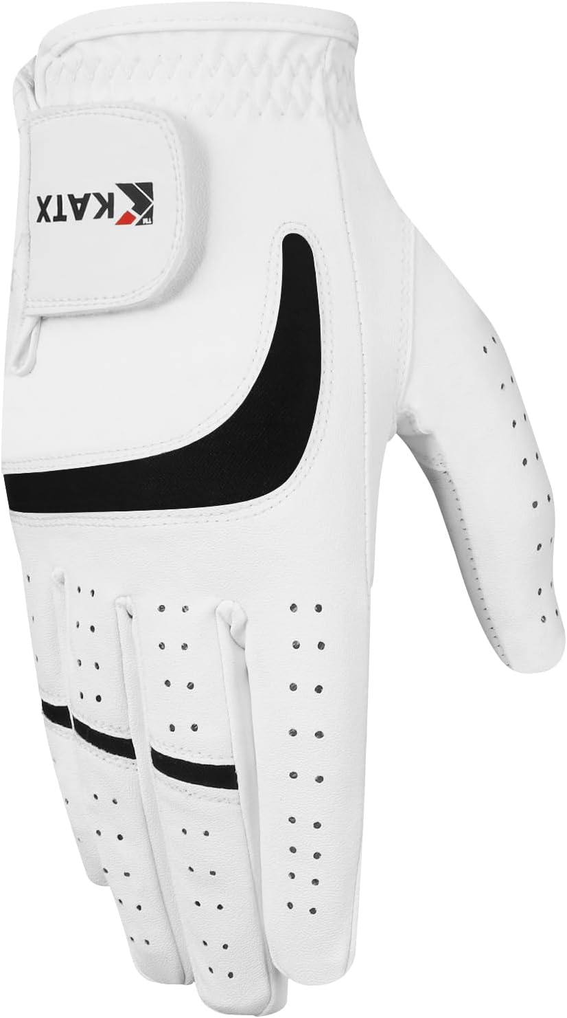 Katx Men's Full Finger Golf Glove Durable Premium Leather Left Hand Right All Weather Spann Glove Stratus Tech Golf Glove Non Slip Flexible Golfing