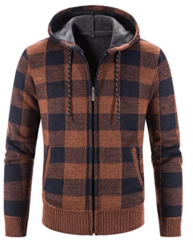 Image of Kinkia Men's Zip Up Hoodies Casual Long Sleeve Full Zipper Sherpa Fleece Lined Knit Cardigan Sweater Jacket with Pockets