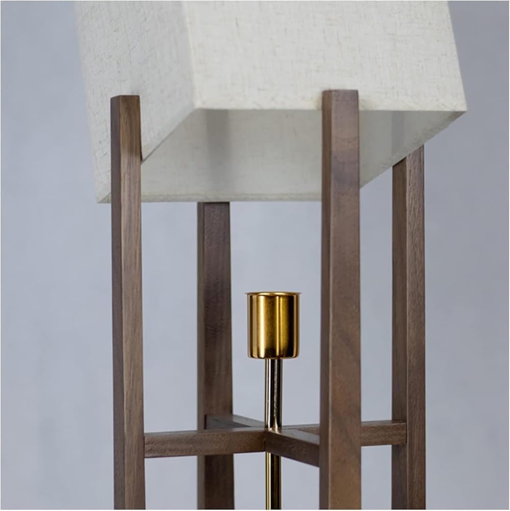 Lampada da terra standard, lampada da terra giapponese in legno massello con paralume in tessuto per soggiorno, camera da letto e illuminazione interna