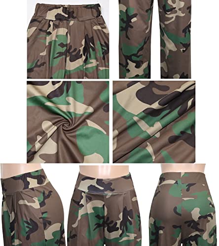 Vakkest Womens Wide Leg Palazzo Lounge Pants Flowy Light Weight Comfy African Camouflage Leisure Casual Yoga Pants #TOP3