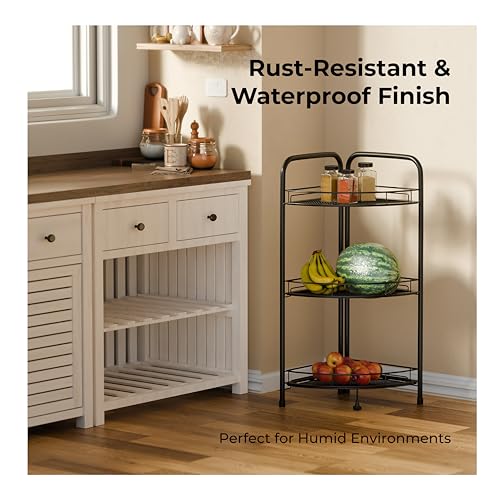 Image of Lifelong 3-Tier Corner Shelf Rack for Kitchen, Bathroom & Living Room | Multipurpose Storage Organizer Stand for Jars,Bottles & Plants|Durable Metal Frame,Space-Saving Corner Design, Anti-Rust Finish
