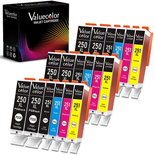 Valuecolor Compatible PGI-250XL CLI-251XL Ink Cartridge Replacement For Canon PGI 250 XL CLI 251 XL(18 Pack) To Use With PIXMA MX922 MX722 MX920 MG7520 MG5520 MG5420 MG7120 MG6320 MG6620 IP8720 IX6820