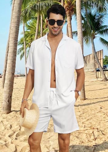 YTD Men's 2 Pieces Shirt Set Short Sleeve Button Down Casual Hippie Holiday Beach T-Shirts Shorts Outfits2