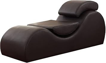 Container Furniture Direct Yoga Collection Modern Faux Leather Stretch Relaxation Living Room Chaise Lounge, Chocolate