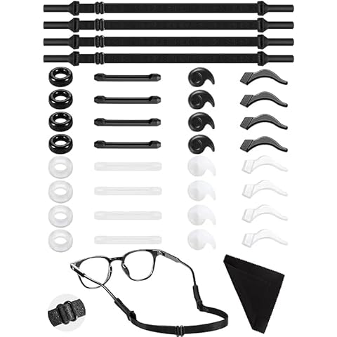 JIURUN Adjustable Glasses Strap-4 Pack No Tail Eyeglass Straps with 16 Pairs Glasses Ear Grip cushion Eyewear Retainer Sport Unisex Sunglass Straps Holder Cover