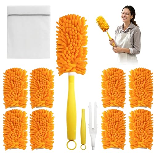 Wiederverwendbare 360 Staubtücher für Swiffer kompatibel 8 Stück waschbare Mikrofaser Tücher inkl 2 Griffe & Wäschesack ideal gegen Tierhaare Staub und Schmutz