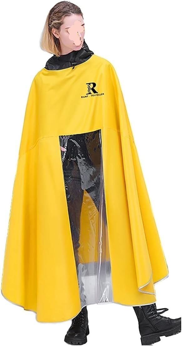 Cycling Rain Poncho Hooded for Electric Bike Scooter Multicolor Multiple Sizes(Yellow,S)
