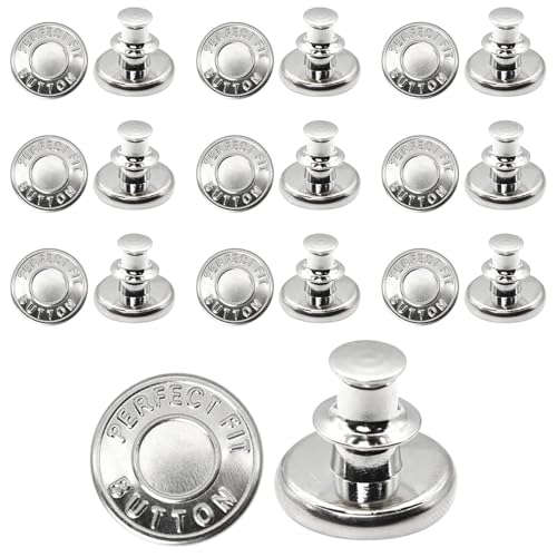 Henyall 10 Pcs Jean Buttons 17mm Replacement Metal Buttons No Sew Tightener Clips for Jeans Adjustable Waist Repair Kit for Jackets Denim Skirts Clothing & DIY CraftsSilver