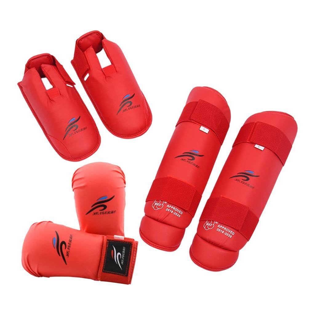 Karate Set Guantoni Paratibia Parapiedi Equipaggiamento Resistente Adatto per Taekwondo Combattimento Sportivo Palestra Regalo
