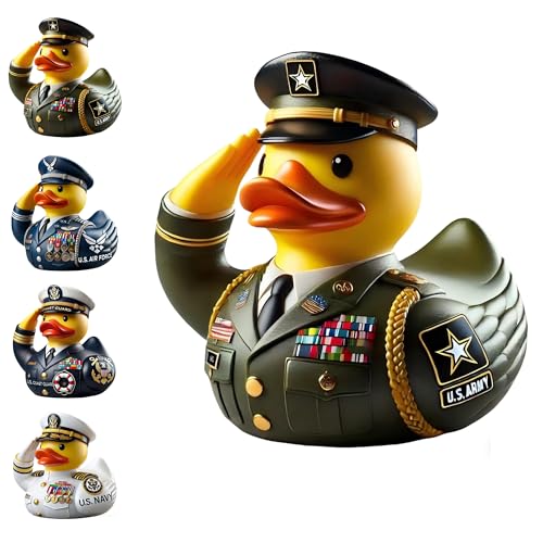 Lwjhzywl Saluting Military Duck Figurine - Resin Veteran Duck in Uniform, Patriotic Army Desk Decor for Veterans, Military Appreciation Gift for Veterans Day, Military Home Decoration (Army)