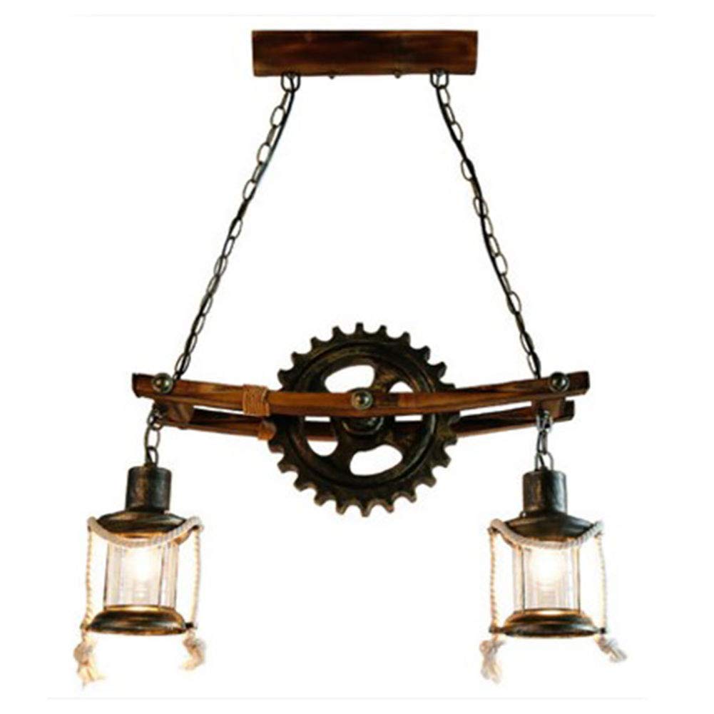 Suspension Industrielle Vintage lustre rétro corde de chanvre résine 2 lumières chambre bar