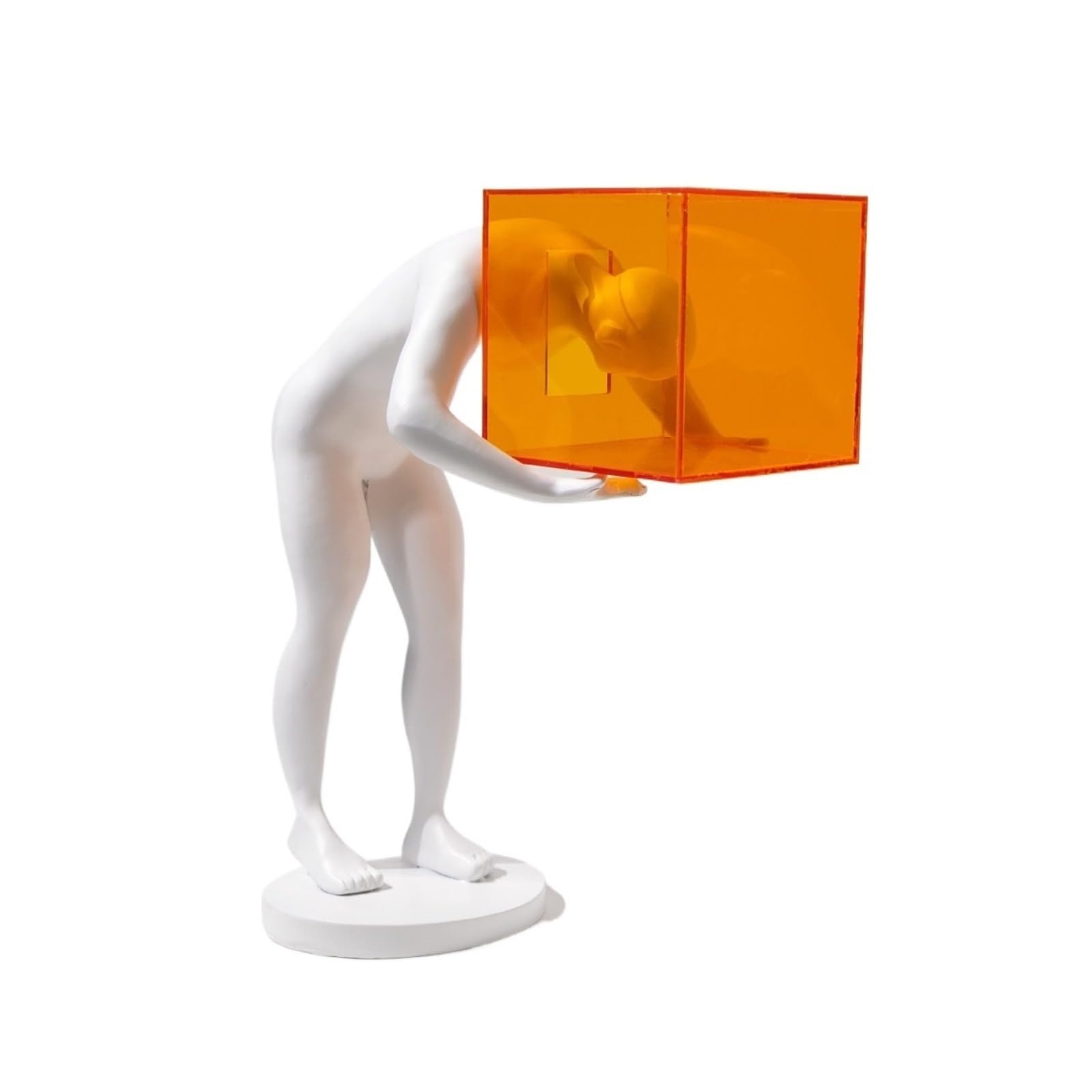Zhaoj24-05 Art Sculptures Abstract Figure with Orange Cube Sculpture Modern Art Decor Statue Resin Ornament