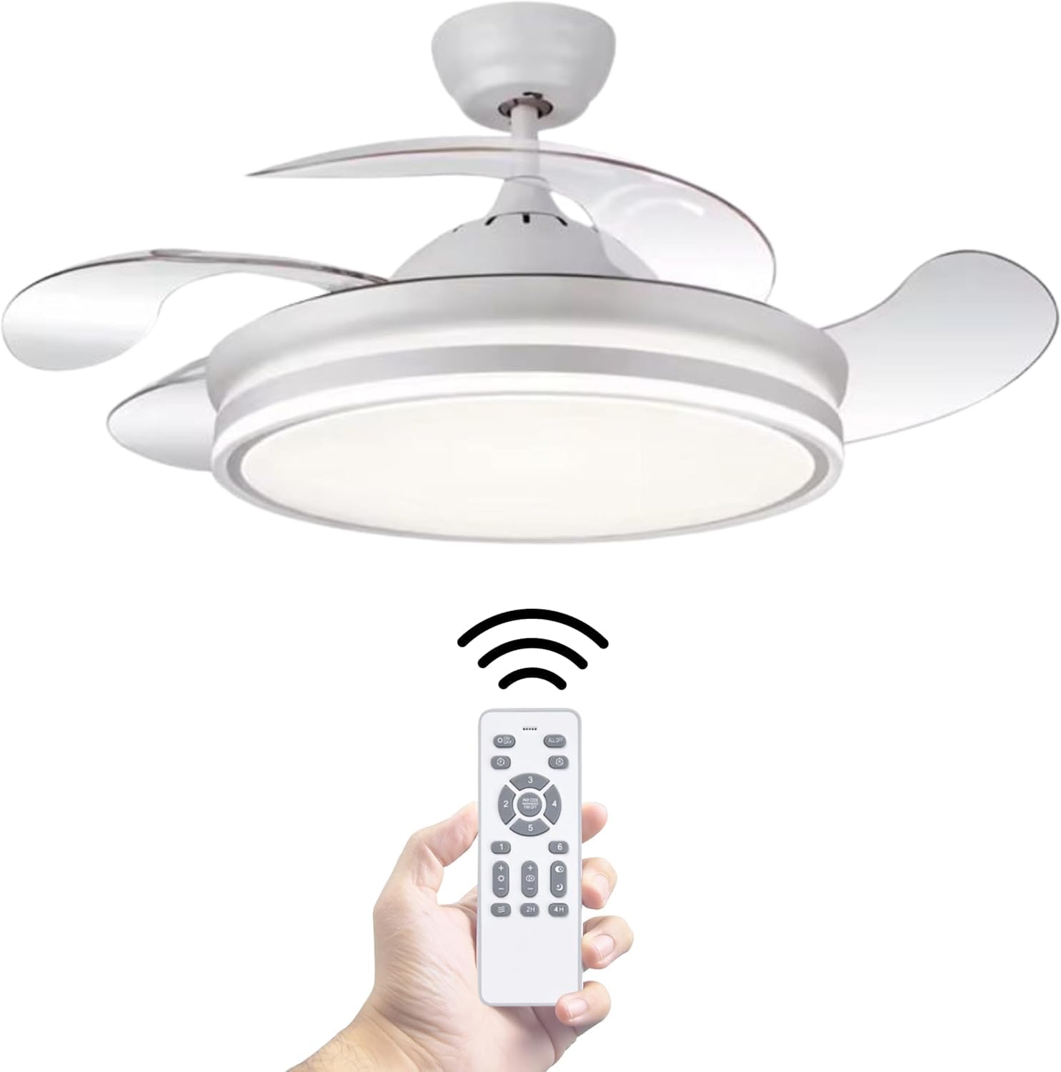 Ceiling Fan with LED Light 72W – Silent DC Motor – Retractable Blades – 6 Speeds, Warm, Day and Cold Light (3000K-6500K) – Timer – Ø92 cm, Remote Control Included (92 cm)