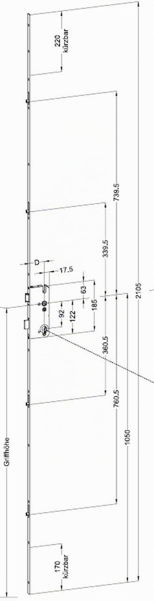 Winkhaus Mehrfachverriegelung T-U2460 92/10 Dorn 40 mm, DIN links und rechts verwendbar, R4 mit 4 Rollzapfen, 24x6 mm Profilstulp MC silber, Maße Bitte mit Zeichnung prüfen !