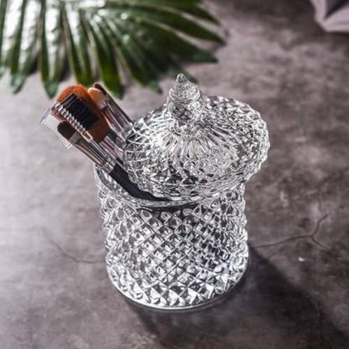 Image of bellemax Box Pattern Crystal Candy Jar with Lid | Decorative Glass Storage Container for Candy, Chocolates, Cookies, Dry Fruits & Snacks | Elegant Crystal Cut Design for Home Kitchen (Pack of 1)