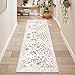 Rugalia Floral Washable Runner Rug, 2x6 Pink Rug Runners for Hallways Non-Slip, Soft Low Pile Flower Birds Long Bathroom Mat Botanical Throw Carpet for Kitchen Laundry Entryway Porch
