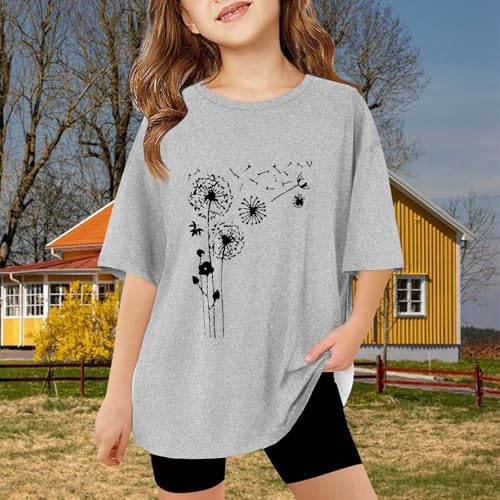 Girls Floral T-Shirt Toddler Short Sleeve Dandelion Print Tee Loose Fit Crew Neck Summer Top Cute Kids Blouse Outfit4