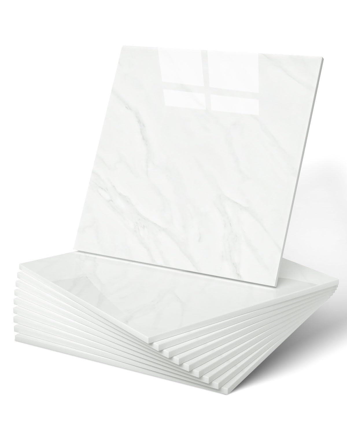 WADILE 10x piastrelle adesive marmo 30x30cm impermeabili per doccia, cucina, bagno - Pannelli murali PVC bianco noble