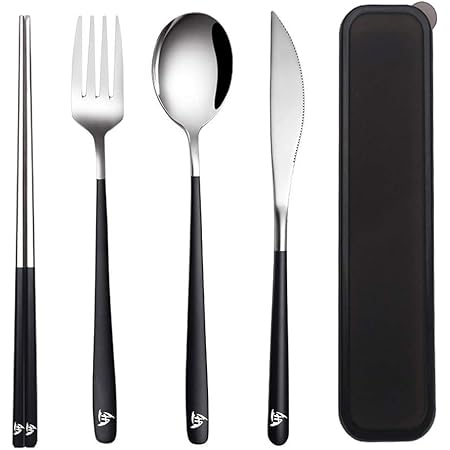 Amazon Co Jp カトラリーセット キャンプ アウトドア 食器 箸 スプーン フォーク ナイフ 収納ケース付 ステンレス製 通勤弁当用 ホーム キッチン