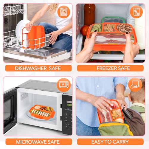 Image of EASYFUN Bento Box Adult, Lunch Box, 4-Compartment Lunch Containers, Drop-Proof, Dishwasher Safe & Made with BPA-Free Materials (Orange)