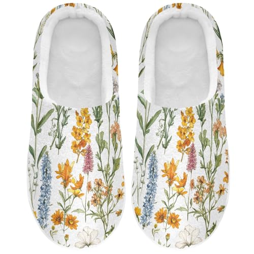 JUNZAN Spring Flowers Montana Bitterroot Women Cotton Slippers Closed Toe Memory Foam Bedroom Slippers for Spa Funny Presents 6-7