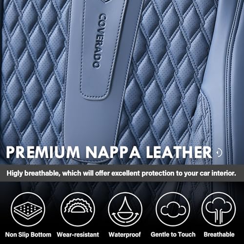 Image of Coverado Front Seat Covers, Car Seat Covers Front Seats, Nappa Leather Seat Covers for Cars, Waterproof Seat Covers with Lumbar Support Universal Fit for Most Cars SUV Trucks (Front, Blue)