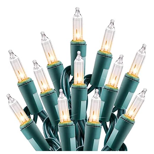 Clear Christmas String Lights 100 Count 25 Feet Incandescent Bulb Mini Lights for Indoor Xmas Tree Garland Birthday Wedding Party Festival Decoration, Green Wire