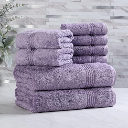 Superior Egyptian Cotton 8-Piece Towel Set, Assorted Towels for Home Bathroom, Guest Bath Decor Essentials, Includes 2 Bath, 4 Hand, 2 Face Towels/Washcloths, Quick Dry, Absorbent, Royal Purple