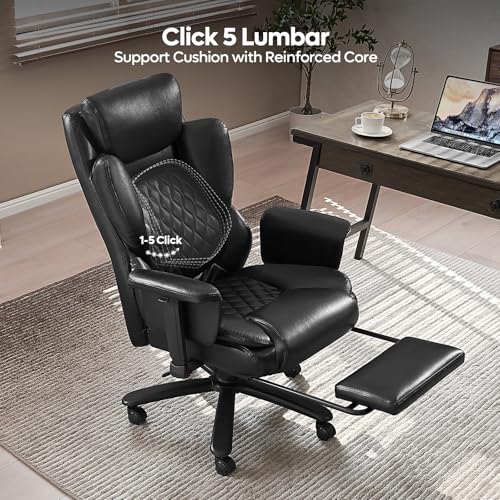 Bestier Bürostuhl Chefsessel mit Fußstütze, Office Chair Ergonomischer Drehstuhl mit Verstellbarer Rückenlehne, Gaming & Office Stuhl, Stoff (Schwarz)