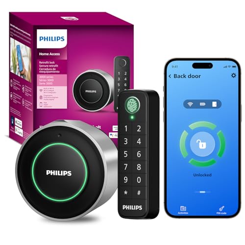 Philips WiFi Smart Deadbolt Lock with Fingerprint Keypad, APP Remote Control, Smart Retrofit Lock for Existing Deadbolt, Keyless Entry, Voice Control, Interior Auto-Locking, Sliver
