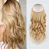Sassina Secret Halo Hair Extensions One Piece for Full Head Real Human Hair, Ash Blonde Color with Transparent Miracle Wire Hair Extension 100 Grams 16 Inch #18