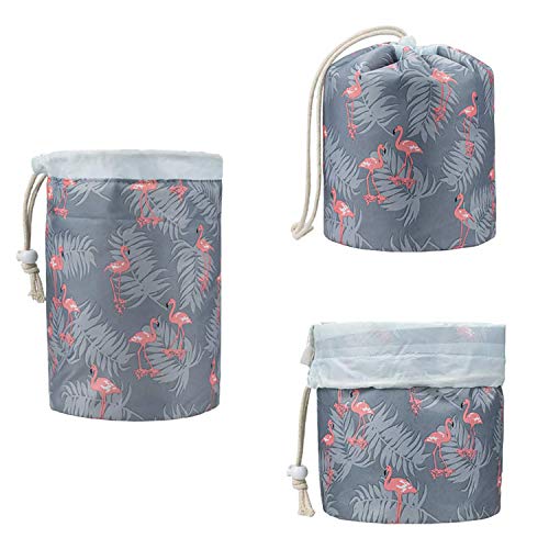 Barrel Makeup Bag Drawstring Travel Cosmetic bag for Women and Girls Portable Foldable Multifunction Toiletry Bucket Bags Round Organizer Storage Pocket Soft Collapsible (Type-3)