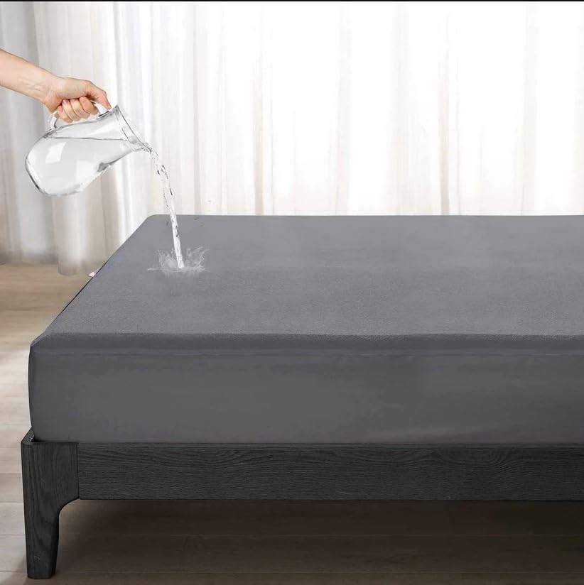 Waterproof Skin-friendly Comfortable Terry Mattress Protector Cover Fitted Sheet Charcoal Grey Topper (King 150 x 200 cm)