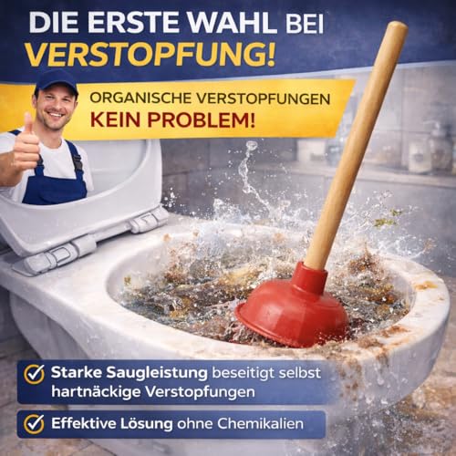 Abflussreiniger Rohrreiniger Pömpel Saugglocke 140mm Durchmesser - Extra starker Saugleistung - optimal geeignet für die Toilette, für Bad, Küche und Toilette - 1 Stück