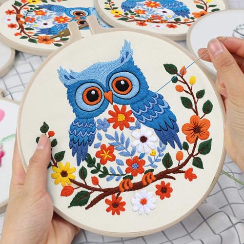 Image of Louise Maelys Owl Embroidery Kit for Beginners Cross Stitch Kit for Adults | Animal Stamped Fabric, Hoop, Threads, Needles And Instructions For Adults DIY Craft,Cross Stitch Kit for Adults