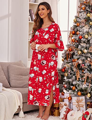 Image of Ekouaer Women's Nightgown Short Sleeve Sleepshirt Long Loungewear Casual Maxi Lounge Dress House Dresses with Pockets